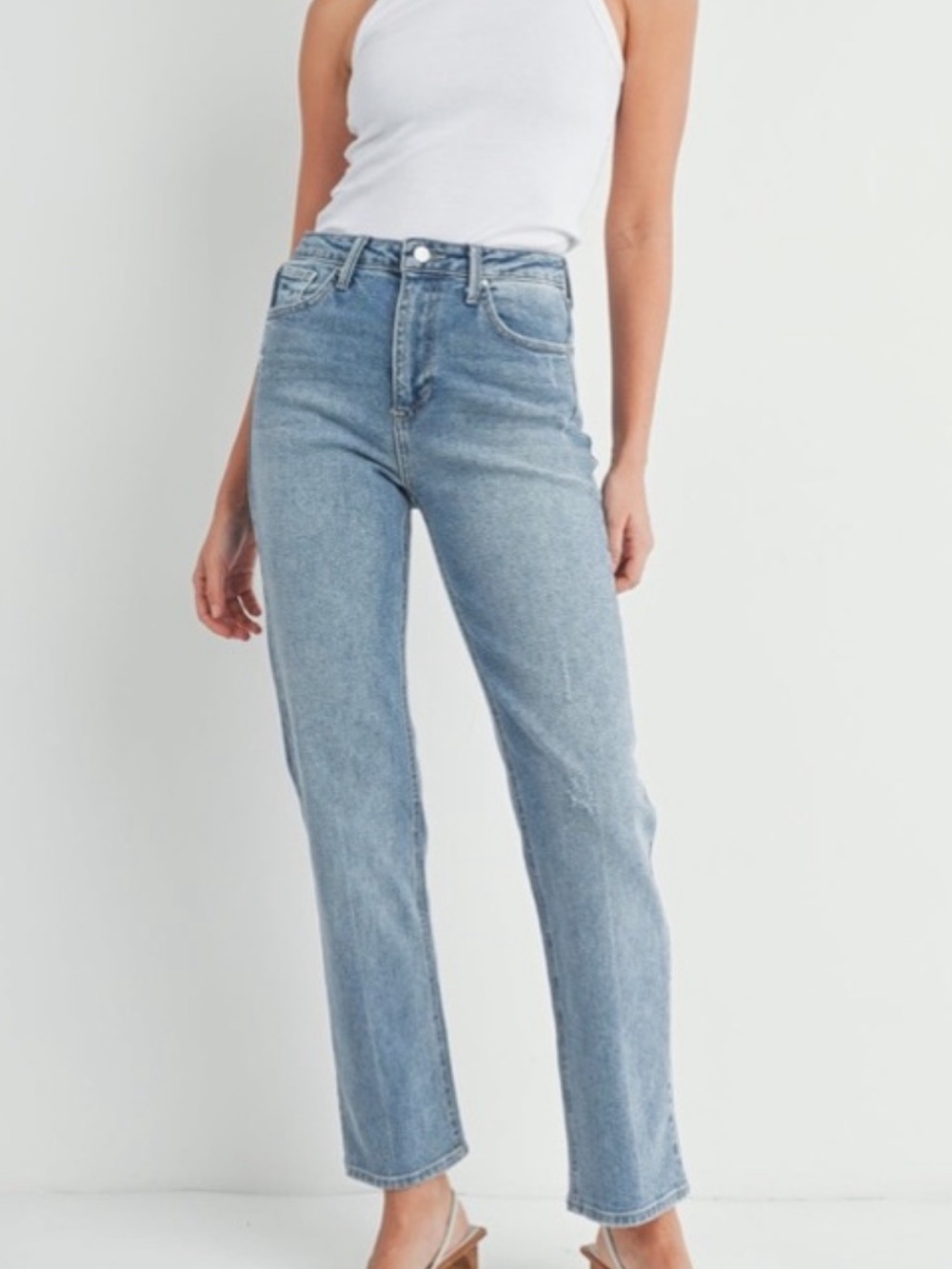 Just Black High-Rise Straight Leg Women's Jeans - Light Blue